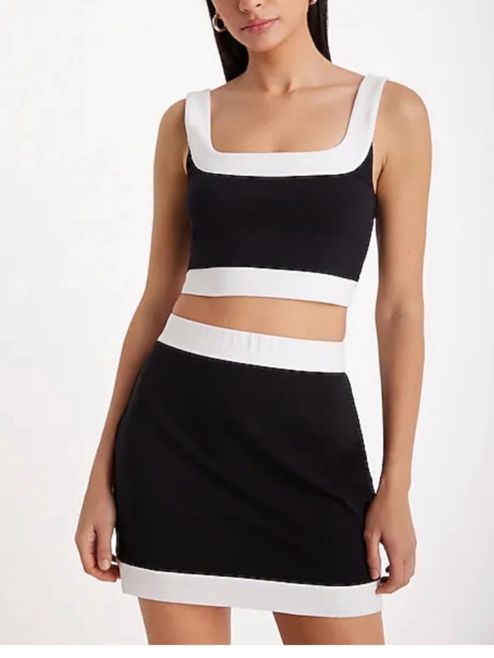 Express Black and White Two-Piece Crop Tank & Skirt Set